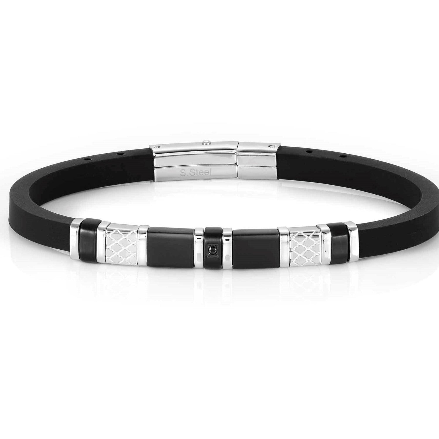 CITY bracelet, steel, rubber, 1 cz, PVD finish Steel 028810/001