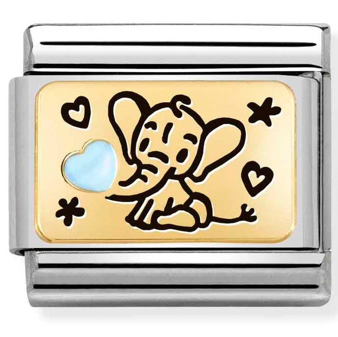 030289/04 Classic PLATES St.steel, enamel,18k gold Blue elephant