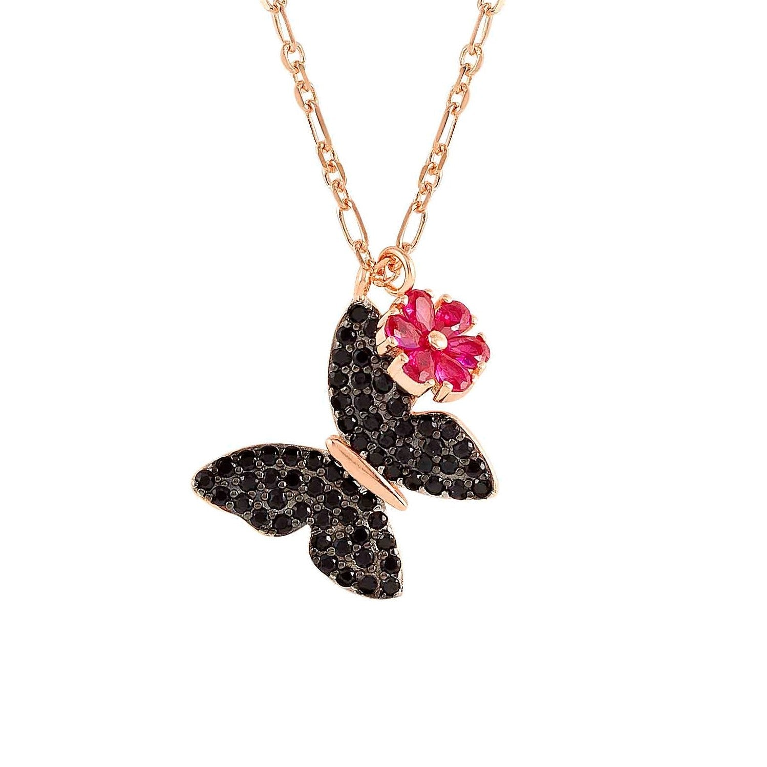 SWEETROCK necklace ed. NATURE 925 silver, CZ, Rose Gold Butterfly 148039/041