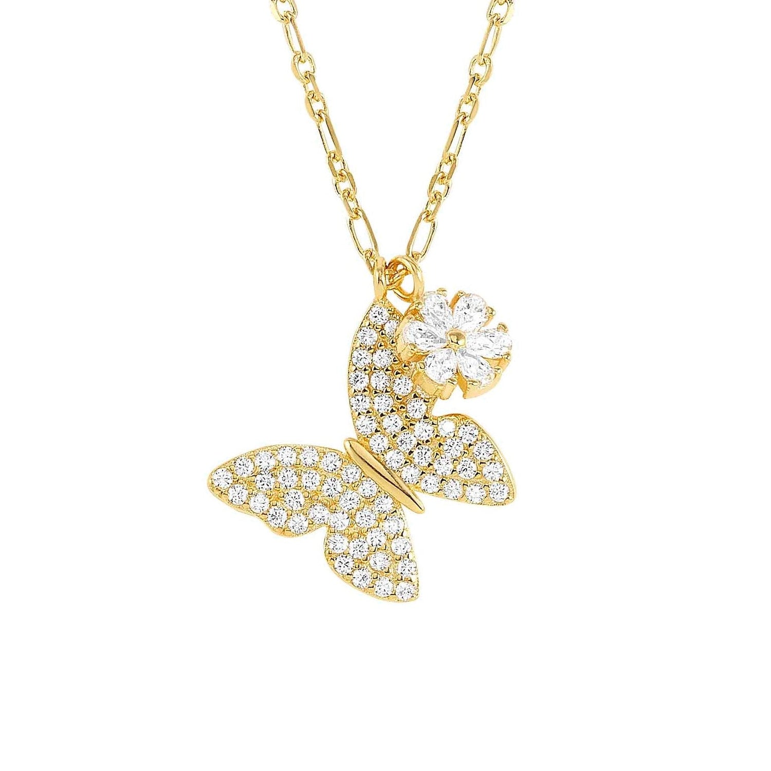 SWEETROCK necklace ed. NATURE 925 silver,CZ, Yellow Gold Butterfly 148039/042