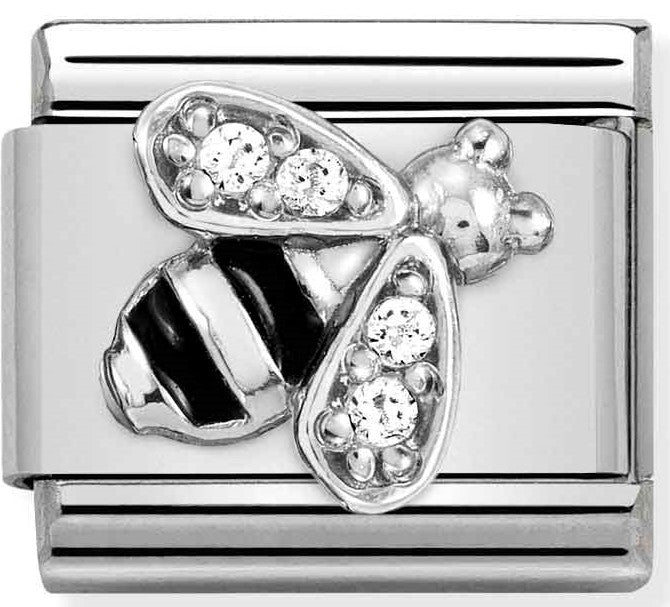 330321/02 Classic,S/Steel,enamel,CZ, 925 silver, Bee