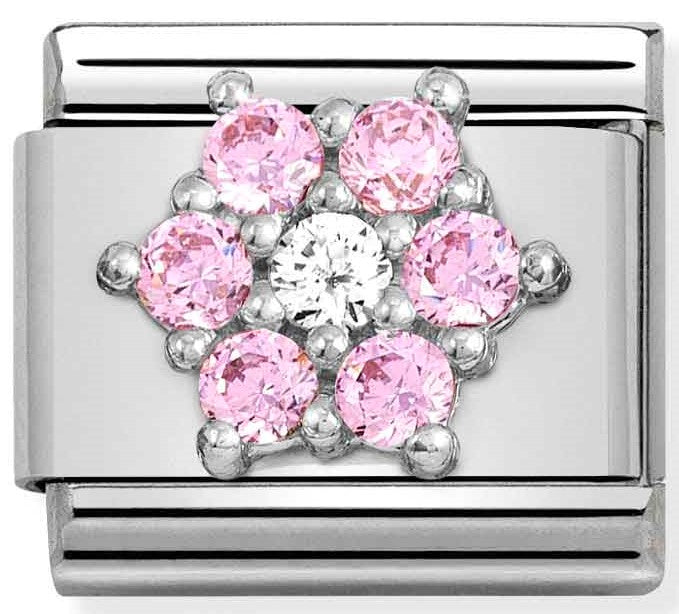 330322/03 SYMBOLS steel,Cz silver 925 RICH PINK & WHITE flower
