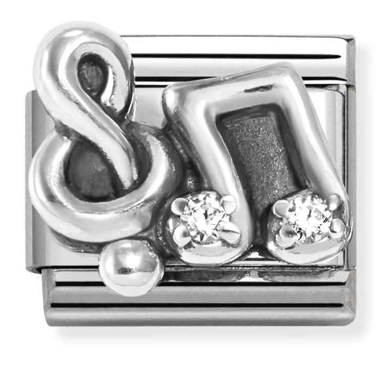330323/12 CL SYMBOLS OX steel, Cz, 925 Silver Treble Clef + Music Note