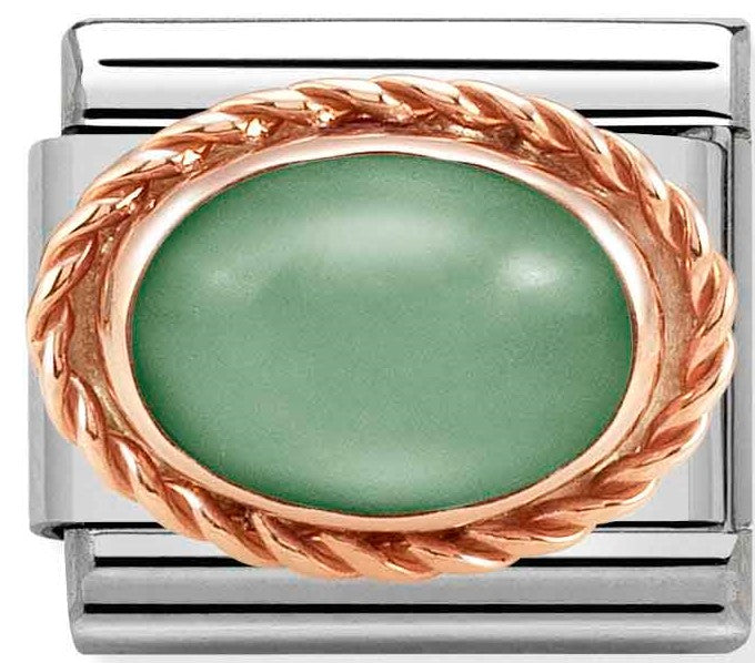 430507/23 Classic RICH SETTING STONE,S/steel,9kRosegold Green aventurine
