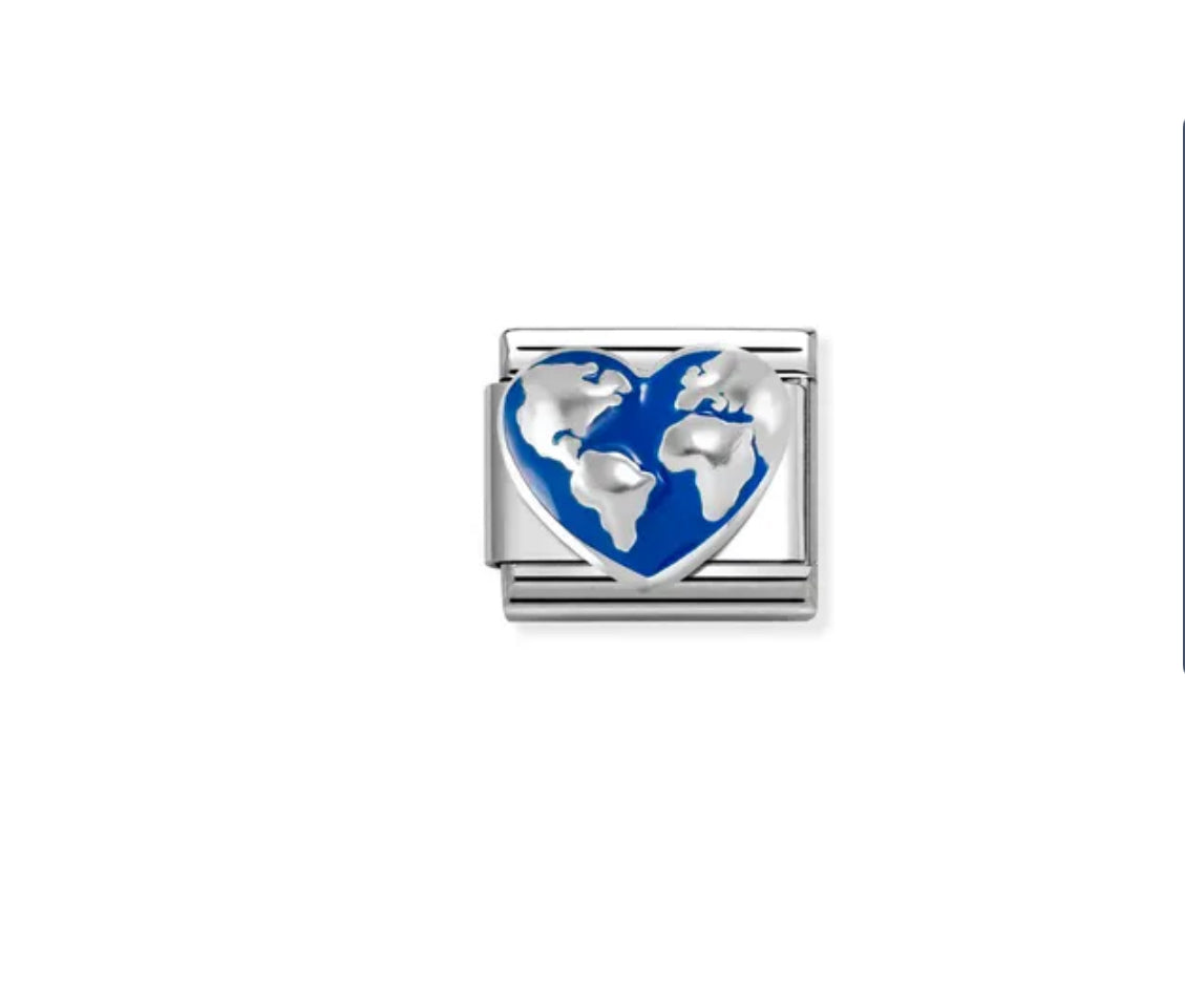 CHARM, COMPOSABLE CLASSIC LINK, WORLD MAP ON HEART 330204 45