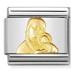 030122/08 Classic RELIEF,S/steel, bonded yellow gold Virgin Mary with Child (mondonna Italy)