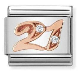 430315/21 Classic NUMBER 21 steel zircon & 9ct Rose gold