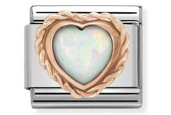 430509/22 Classic HEART, RICH SETTING, stainless steel,9ct gold WHITE OPAL