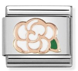 430202/02 Classic S/steel, enamel & Bonded Rose Gold Camellia