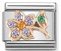 430302/25Classic S/steel , rose gold ,CZ Flower with stem LILAC