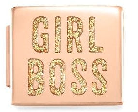 230203/02 Glam steel, enamel Fin, PINK GOLD GIRL BOSS