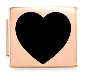 230203/03 Glam steel,enamel Fin, PINK GOLD Heart BLACK