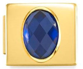 230606/04 Glam CZ FACETED, steel Fin, YELLOW GOLD Blue Oval