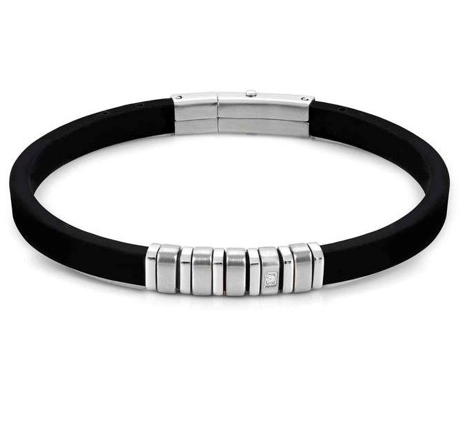028804/001 CITY bracelet,steel,rubber & WHITE CZ