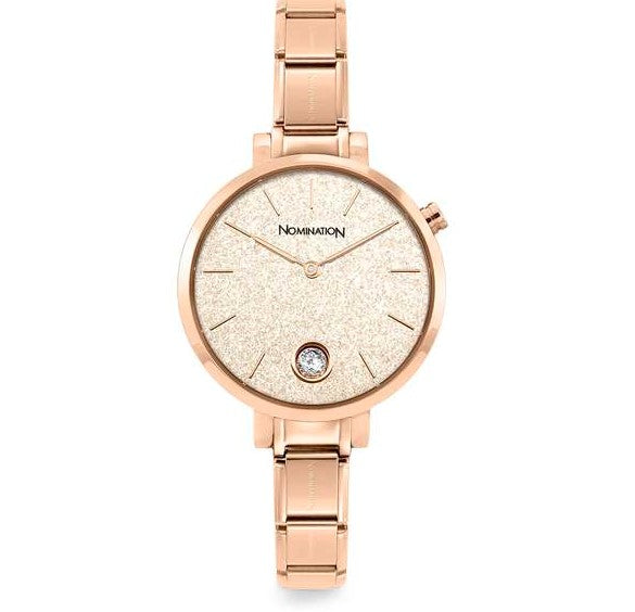 076034/025 PARIS watch,ROUND,steel strap, ROSEGOLD PVD zircon, Gliter Rose Face