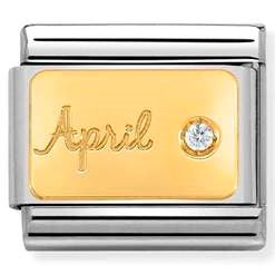030519/04 Classic MONTH STONE, steel, stones,yellow gold April DIAMOND