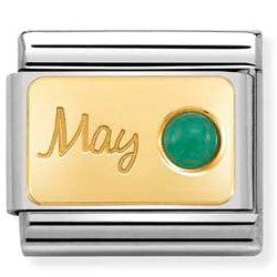 030519/05 Classic MONTH STONE, steel, stones, yellow gold May EMERALD