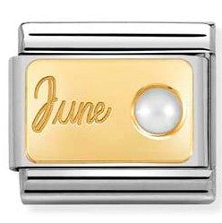 030519/06 Classic MONTH STONE,steel, stones,yellow gold June WHITE PEARL