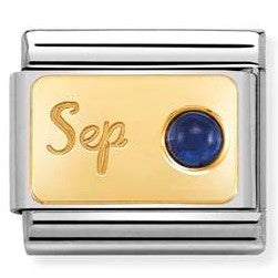 030519/09 Classic MONTH STONE, steel, stones,yellow gold September SAPPHIRE