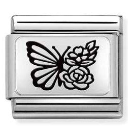 330111/22 Classic PLATES (IC) steel ,925 silver. Butterfly FLOWERS