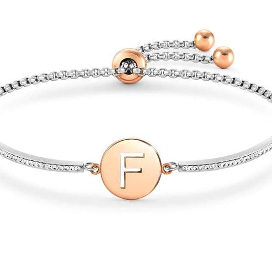 MILLELUCI bracelet S/steel,CZ, LETTER F 028007/006