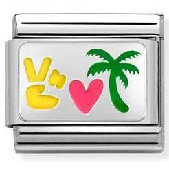 330206/32 Classic S/Steel, 925 sterling silver, enamel Peace Heart Palm