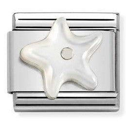 330509/12 Classic STONE steel, 925 silver Starfish in WHITE MOTHER of Pearl
