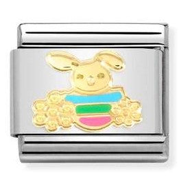 030272/74Classic, S/steel, enamel, 18k gold Easter rabbit with flower