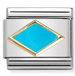 030285/53 Classic steel, enamel ,18k gold TURQUOISE rhombus
