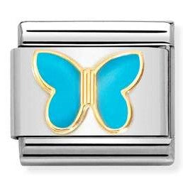 030285/63 Classic steel, enamel , 18k gold TURQUOISE butterfly
