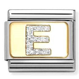 030291/05 Classic GLITTER LETTER E steel, enamel, 18k gold E