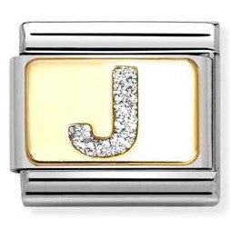 030291/10 Classic GLITTER LETTER J steel, enamel, 18k gold J