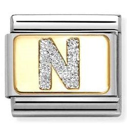 030291/14 Classic GLITTER LETTER N steel, enamel, 18k gold N