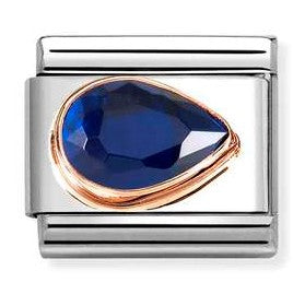 430606/007 Classic CZ. FACETED RIGHT DROP in steel and 9k rose gold BLUE