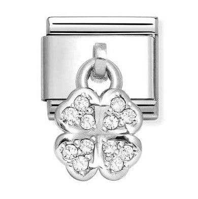 331800/31 Classic CHARMS steel, 925 sterling silver WHITE four-leaf clover