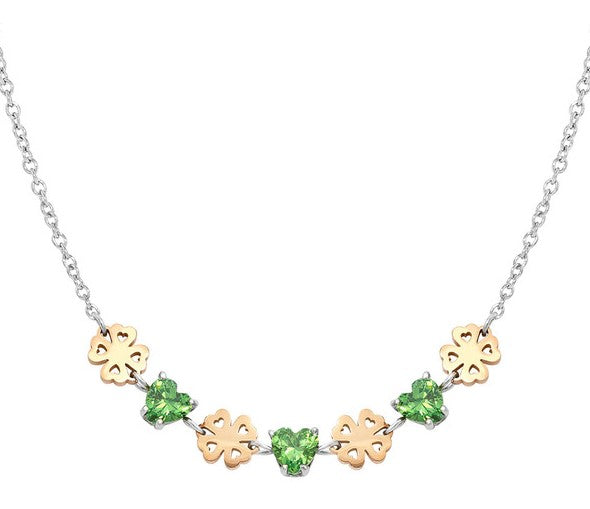 PRINCIPESSINA necklace, steel, BI-TONE fin.CZ four-leaf clover