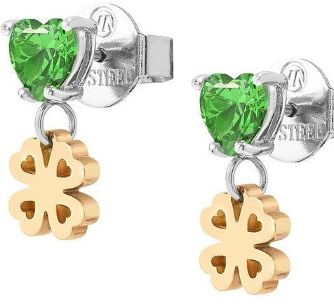 PRINCIPESSINA earring,steel, BI-TONE fin. CZ, four-leaf clover
