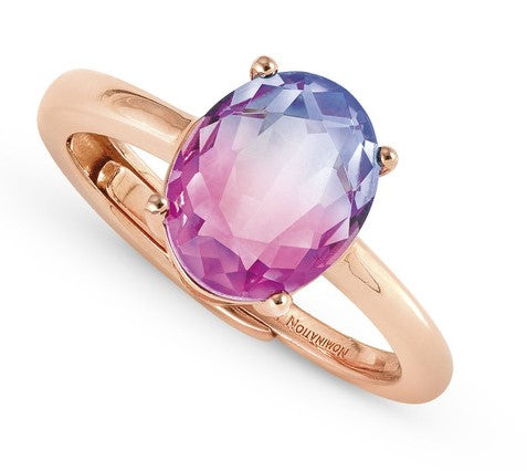 SYMBIOSI ring 925 sterling silver, BICOLOR stones PINK-PURPLE fin. Pink gold