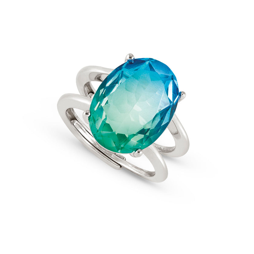 SYMBIOSI ring 925 sterling silver BICOLOR stones (LARGE) LIGHT BLUE-GREEN fin. Silver