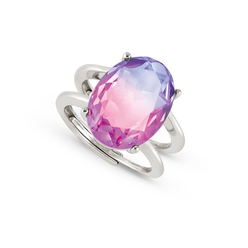 SYMBIOSI ring 925 sterling silver BICOLOR stones (LARGE) PINK-PURPLE fin. Silver