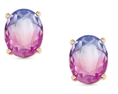 SYMBIOSI earrings 925 sterling silver BICOLOR stones PINK-PURPLE fin. Pink gold