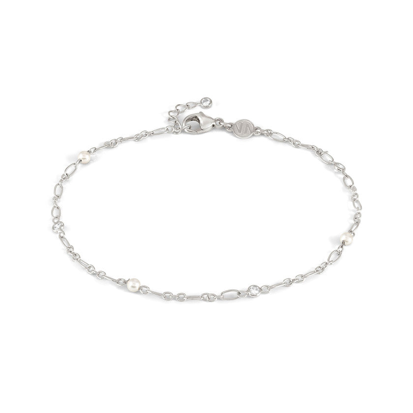 ANKLETS anklet 925 sterling silver, cz STONE WHITE PEARL