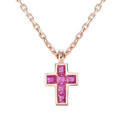 CARISMATICA necklace 925 sterling silver cz (SMALL CROSS) PINK fin. Pink gold