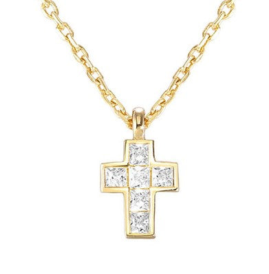 CARISMATICA necklace 925 sterling silver fine cz. Yellow Gold(SMALL CROSS) WHITE