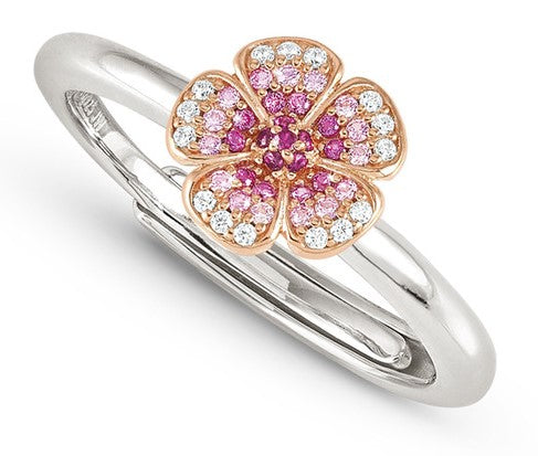 CRYSALIS ring 925 sterling silver BI-TONE fin. cz Flower