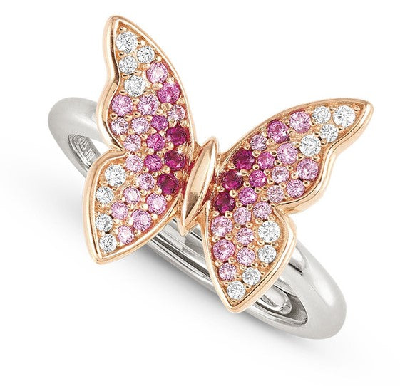 CRYSALIS ring 925 sterling silver BI-TONE fin. (LARGE) cz Butterfly