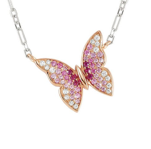 CRYSALIS necklace 925 sterling silver BI-TONE fin. cz Butterfly