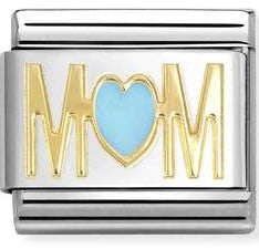 030272/83 Classic steel, enamel, 18k gold MOM BLUE heart