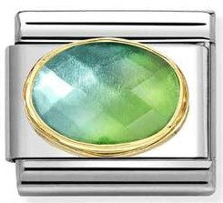 030612/037 Classic FACETED STONES, steel,18k gold BLUE GREEN
