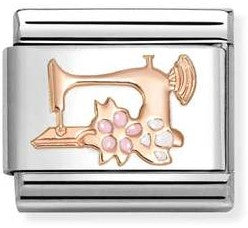 430202/28 Classic steel, enamel, 9k rose gold Sewing machine with flowers